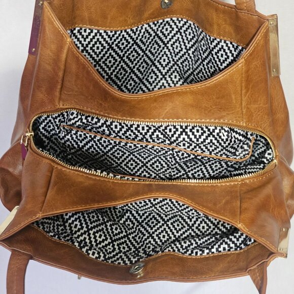 Madison West Vintage Camel Brown Faux Leather Handbag Purse Boho Cottagecore - Picture 12 of 16